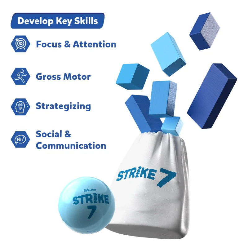 Skillmatics Block Game: Strike 7! | Strategic Game of Knocking Down & Building Up (ages 6+)